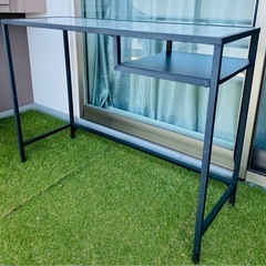 【譲ります】引取限定　IKEA  ガラス天板コンソールテーブル　カウンターデスク　大理石調リメイクの画像
