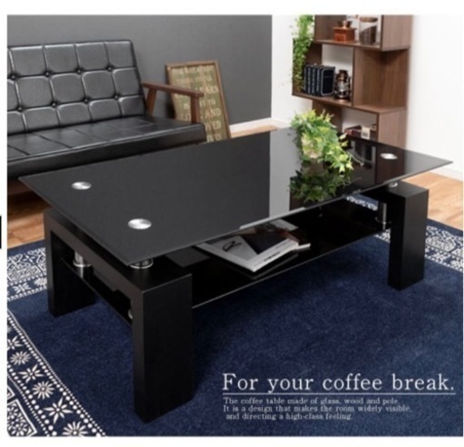 新品未使用　組み立て済　黒ガラステーブル