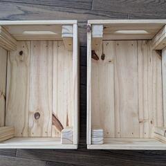美品☆IKEA KNAGGLIG クナッグリグ パイン材ボックス 2個セット 無垢材 ウッドボックス 木箱 イケアの画像
