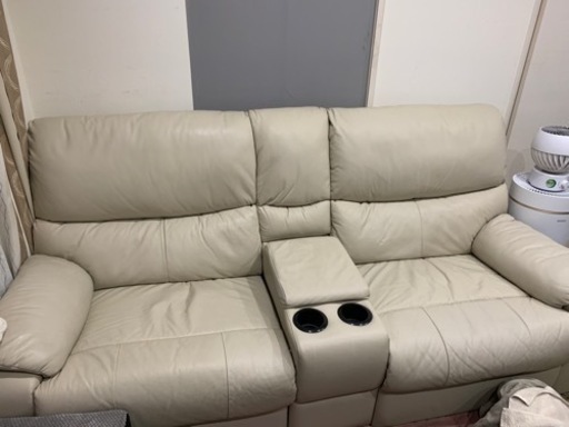 ニトリ/NITORI 電動本革リクライニングソファ 2人用 2人掛け コンソールテーブル付