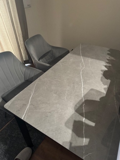 大理石調ダイニングテーブル、椅子2脚セット