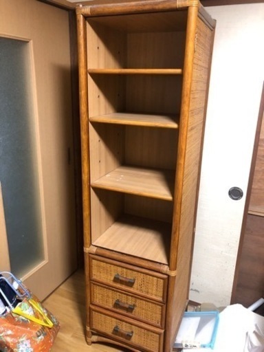 GY1217　ラタン家具　本棚　引き出し3段