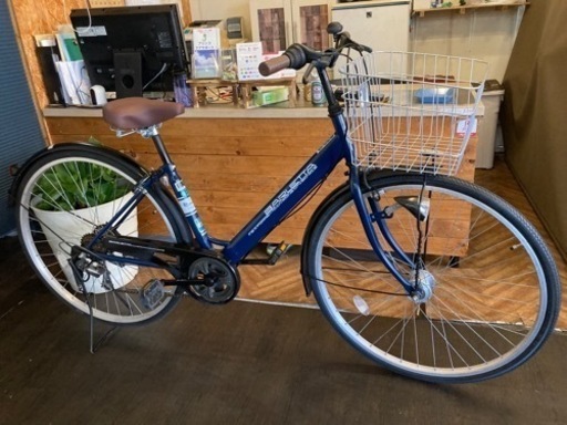 【前輪タイヤ・チューブ新品！】 LEDオートライト　6段変速　27インチ自転車　マットブルー