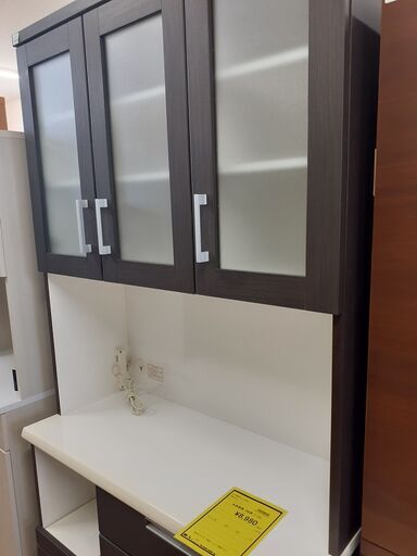 【U2184】★食器棚 3枚扉 ブラウン