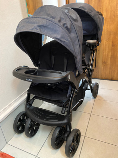 美品 カトージ 二人でゴーDX デニム レインカバー付き 説明書あり