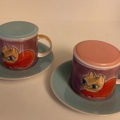 新品 フランス ２個　手描きネコマグカップセットの画像