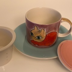 新品 フランス ２個　手描きネコマグカップセットの画像