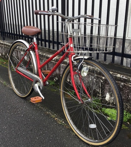 整備済＞シティサイクル・26インチ自転車・変速なし・レッド・ 鍵付き