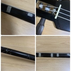 沖縄 三線 人工皮 蛇柄 弦楽器 琉球 黒塗り ケース付 爪 初心者セットの画像