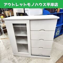 ニトリ サイドボード 4段 幅80.5×奥行35.5×高さ81cm 白系 ホワイト リビングボード キャビネット 収納 引き戸 札幌市 平岸店