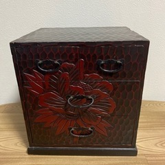昭和レトロ 鎌倉彫 牡丹  天然木製 小引き出し三段  ミニタン...