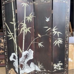 屏風　衝立　唐木 紫檀 両面彫り 24金箔 彫刻 4枚折り 衝立黒檀　中国美術の画像