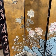 屏風　衝立　唐木 紫檀 両面彫り 24金箔 彫刻 4枚折り 衝立黒檀　中国美術の画像