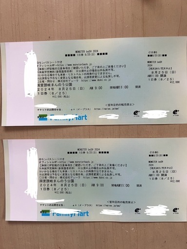 お取引中　MONSTER baSH 2024 8/25(日) チケット