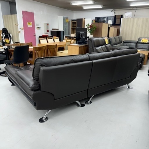 【美品‼️】定価169,900円♪ ニトリ 240cm幅3人掛けカウチソファ 本革製ダークブラウン♪
