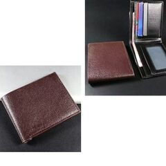 メンズ/レザー調うす型二つ折り財布（新品）ブラウン