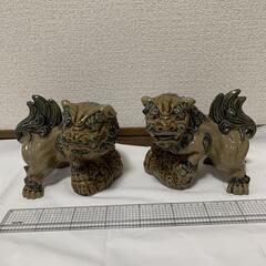 沖縄 シーサー　一対　置物 魔除け 美里焼き　陶器人形