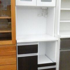 江口通商 セパレート食器棚 ホワイト×ダークブラウン チェッカーガラス 幅60cm スリム食器棚 札幌市清田区