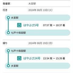 東北新幹線チケット　大宮七戸十和田駅間　大宮仙台可能　日時
変更不可