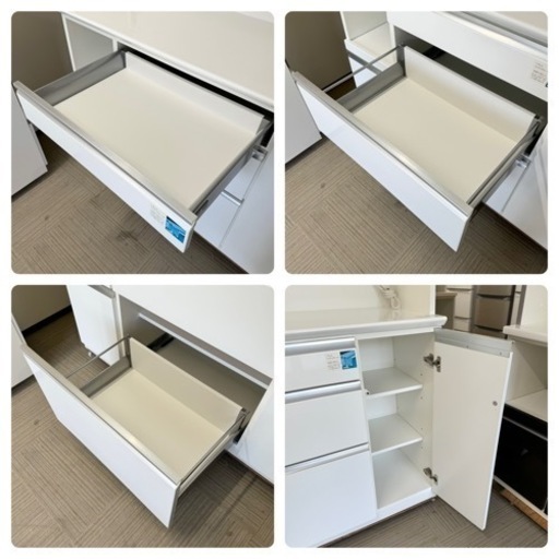 【超美品‼️】定価30万♪ 高級 松田家具 140cm幅キッチンボード 食器棚 収納家具 鏡面仕上げホワイト♪ 松田家具 【開梱設置無料】 キッチンボード Nクラッチ 選べるカラー 幅