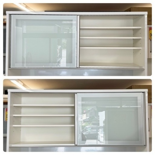 【超美品‼️】定価39万♪ 高級 松田家具 157cm幅キッチンボード 食器棚 収納家具 艶あり木目調ホワイト♪