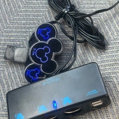 シガーソケット　拡張　ミッキー型　3ポート　USB 動作確認　スイッチ