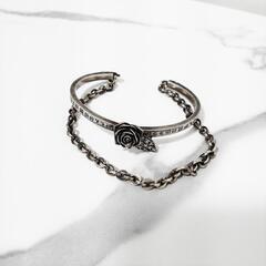 HOLLOOW シルバーブレスレット バングル 薔薇 シルバー 925
