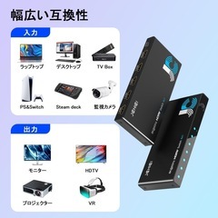  HDMI 切り替え器 4入力1出力 8K@60Hz/4K@120Hz/1080P@240Hz HDMI切替器HDMIセレクター リモコン付き HDCP 2.3/HDMI 2.1 HDR 3D対応 選べる自動・手動切替機能 【PS3/PS4/PS5/Switch動作確認済み】全ポートCEC対応 日本語説明書と電源プラグが付属していますの画像