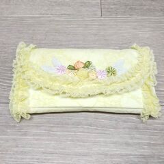 メガネケース  イエロー  レース柄  柔らかい