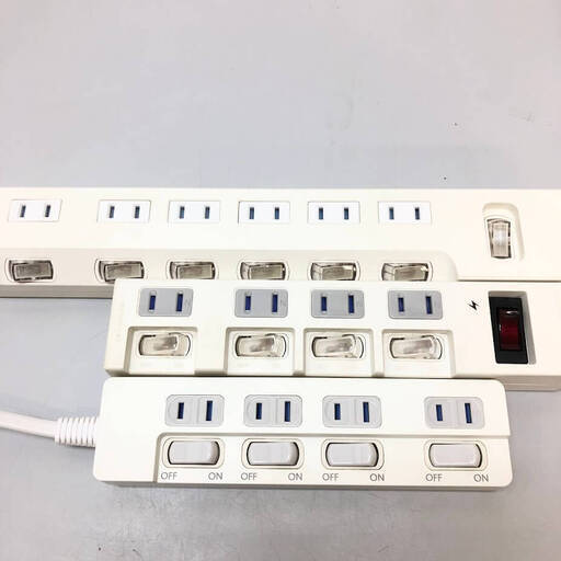 ss6610　省エネタップ 3個セット 一括＆個別スイッチ付き 電源タップ ホワイト エレコム T-K8A 2650WH　5m 雷ガード ヤザワ 2m 節電タップ 白 まとめ売り 電源タップ 中古