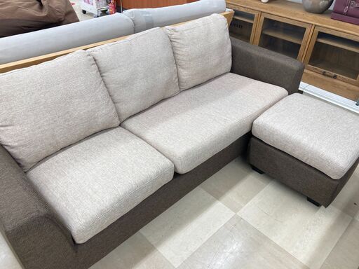 3人掛けソファー　オットマン付き　ﾌﾞﾗｳﾝ×ﾍﾞｰｼﾞｭ