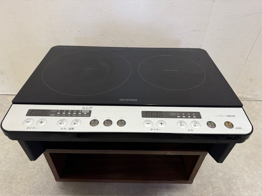 IRIS OHYAMA 2019年製 2口 IHコンロ IHK-W12SP-B ブラック 黒 左強火 動作品 アイリスオーヤマ