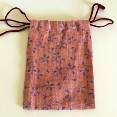 麻の巾着　花柄　ピンク　小物入れ巾着　ミニ巾着　裏地付きの画像