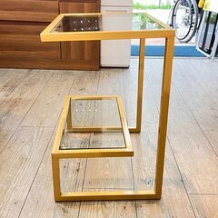 サイドテーブル 2段 ガラス ゴールド おしゃれ 飾り棚 ラック★買取帝国 志木店の画像