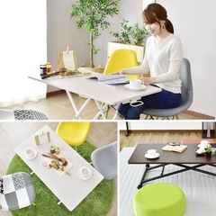 【8/1以降のお渡し】昇降テーブル ホワイト木目調 DORIS ガス圧 幅100cm ミランダ100×55 北欧 ドリスの画像