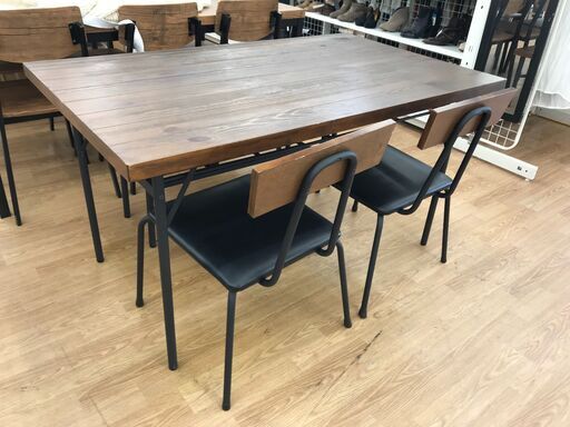 ★ジモティ割あり★ アイアン ダイニングセット4人用 ブラウン H73×W135×D80 クリーニング済み KJ5746