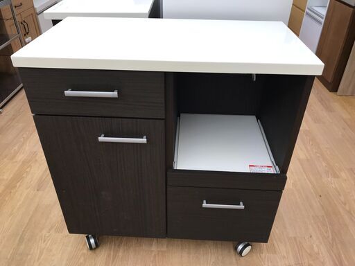 ★ジモティ割あり★ ニトリ キャスター付きレンジ台 ダークブラウン H85×W80×D42 クリーニング済み KJ5750