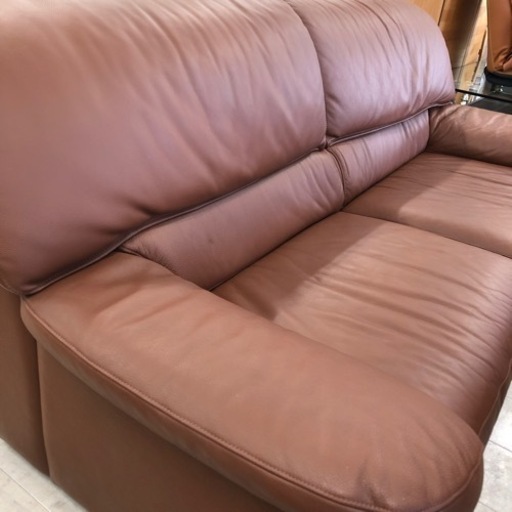 2人掛けソファー　半革　ブラウン【トレファク堺福田】