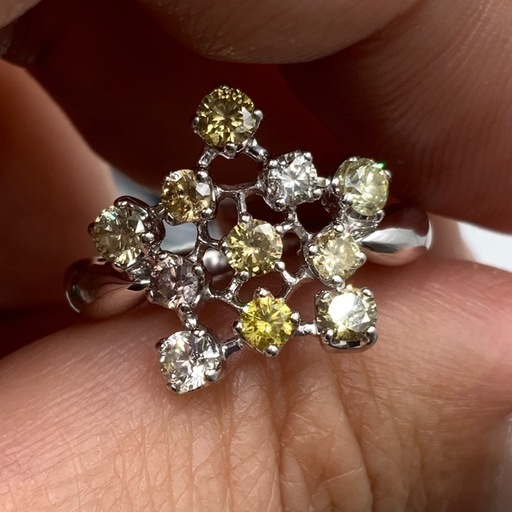 K18WG カラー　ダイヤモンド　指輪　5.8g 約15号