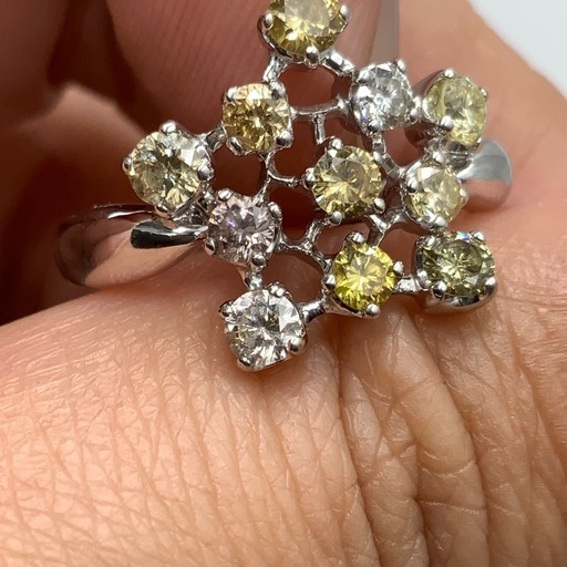 K18WG カラー　ダイヤモンド　指輪　5.8g 約15号