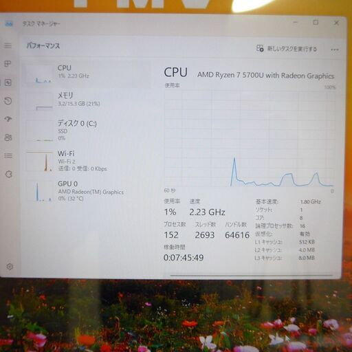 富士通 LIFEBOOK AH51/F3 Ryzen7 5700U NVMe 512GB メモリ 16GB Office 搭載