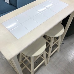 カウンターテーブル　イス2脚セット　ナチュラル×ホワイト【トレファク堺福田店】