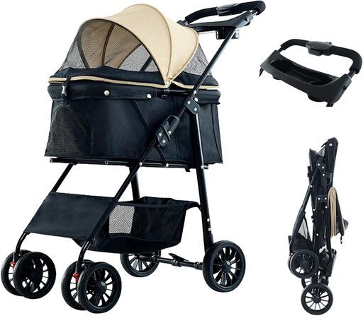 ペットカート 折りたたみ 前輪360°　後輪ブレーキ付　 衝撃吸収　飛び出し防止