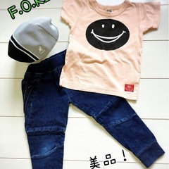 ★新品未使用！エフオーキッズ　にこちゃんTシャツ☺︎デニムサウエ...