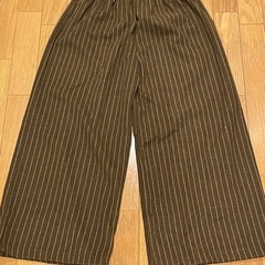 ワイドパンツ ストライプ ボトムス きれいめ カジュアル レディース ブラウンの画像