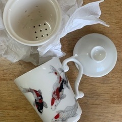 台華窯　錦鯉マグカップ　茶こし、蓋付き　新品の画像