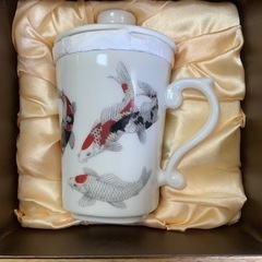 台華窯　錦鯉マグカップ　茶こし、蓋付き　新品