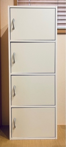 扉付きカラーボックス 中古 4段 ホワイト