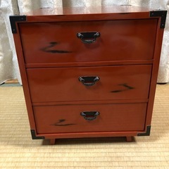 美品　民芸品　根来塗「三引き出し」