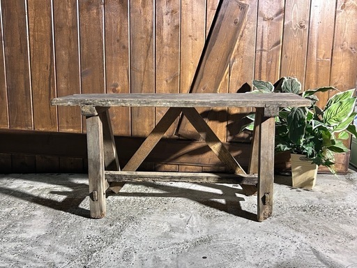 【SALE中⭐️】古い 木製 ベンチ 長椅子 幅92cm 花台 飾り台 腰掛け 古道具 昭和レトロ 古家具